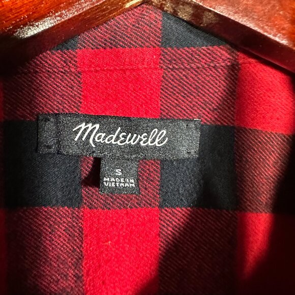 Madewell Top Womens Small Flannel Popover in Buffalo Check Red Black Pocket - Picture 5 of 8